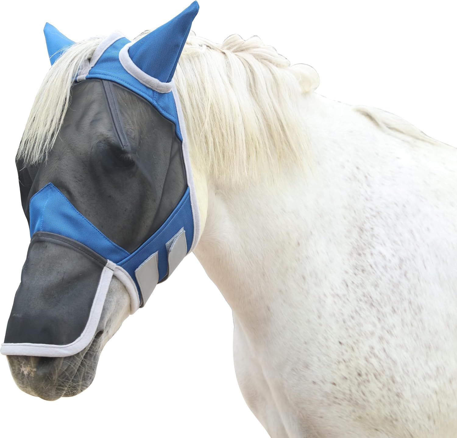 Horse Fly Mask with Ears & Long Nose Cover | Forelock Opening for Tangle-Free Mane Care | UV Protection & Breathable Mesh | No Rub Fit and Enhanced Visbility for Trail Riding Turquoise Full - Image 9