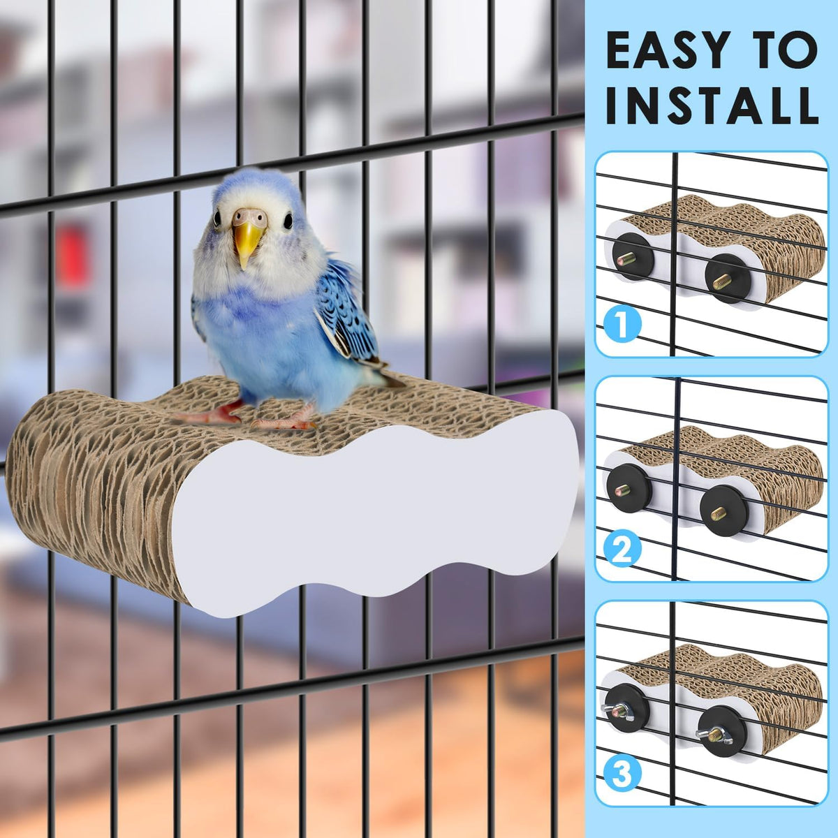 KATUMO parakeet shredder toy mounted on wire bars