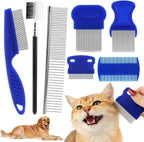 XKQTRMVA 7-piece pet flea comb grooming kit front view for professional dog and cat care.