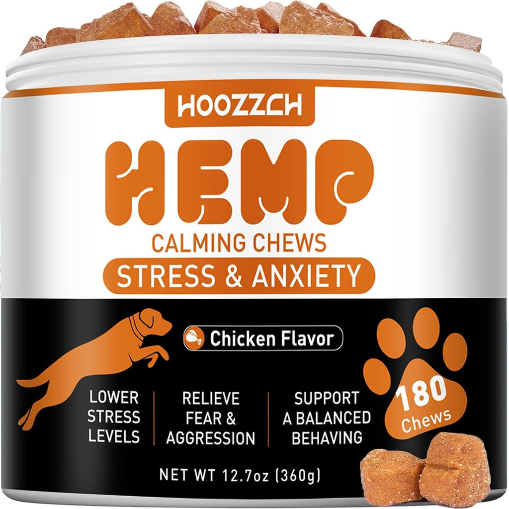 Allyeah Hemp Calming Chews for Dogs front view jar packaging showing chicken flavor label.