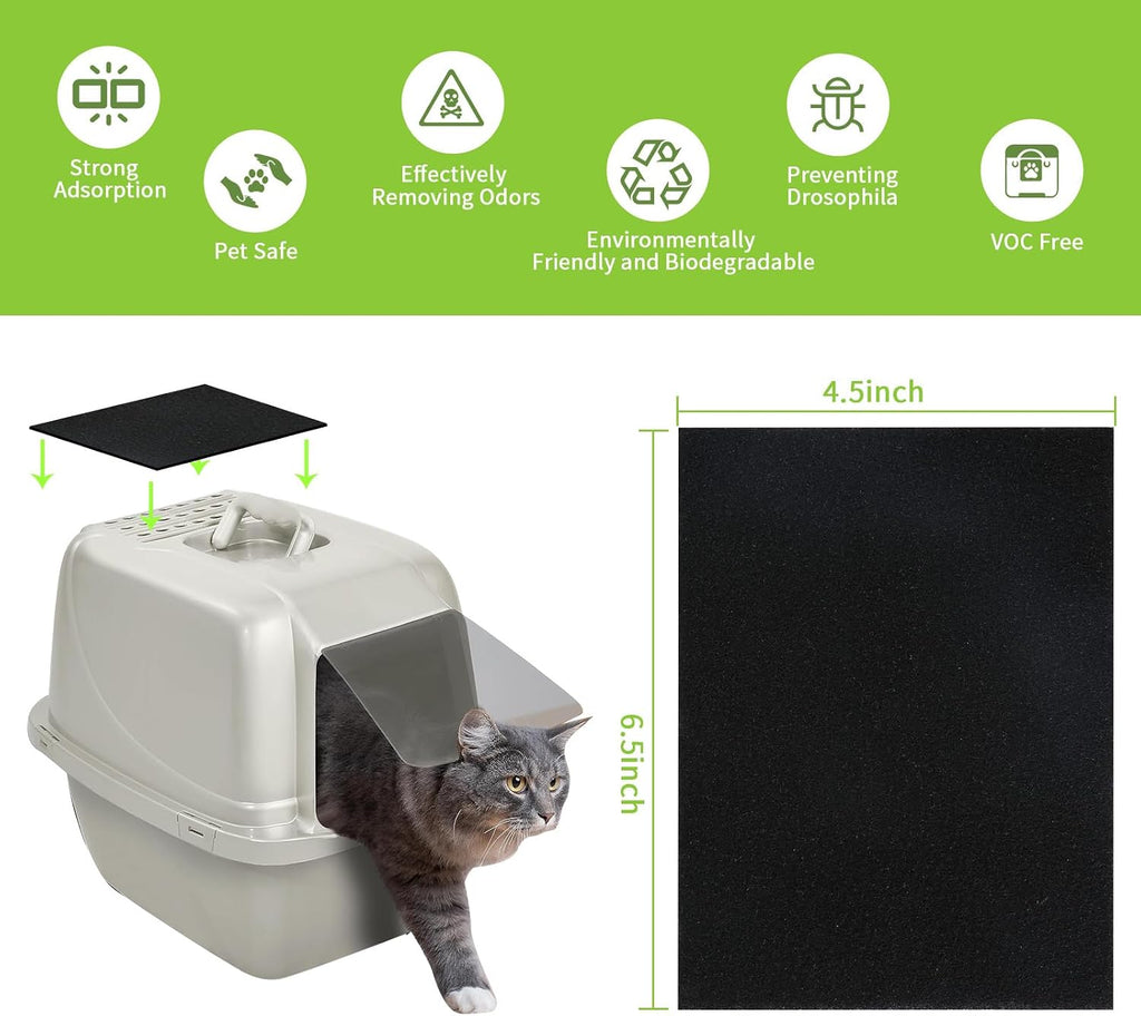 Twelve pack replacement charcoal odor filters for enclosed pet litter pans displayed flat.