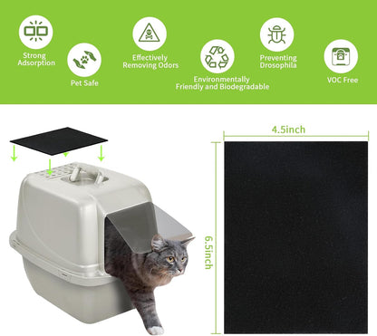 Twelve pack replacement charcoal odor filters for enclosed pet litter pans displayed flat.