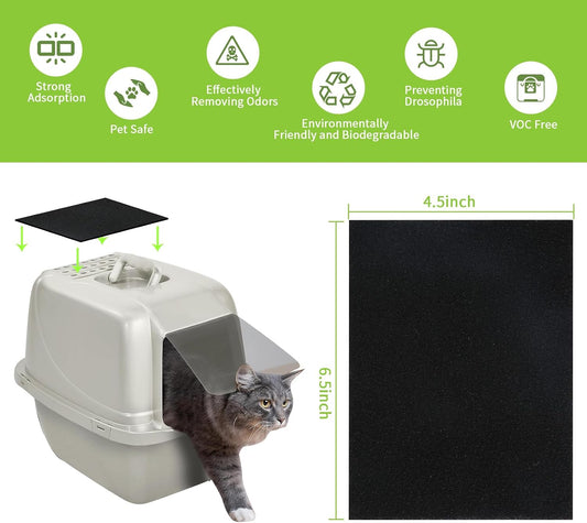 Twelve pack replacement charcoal odor filters for enclosed pet litter pans displayed flat.