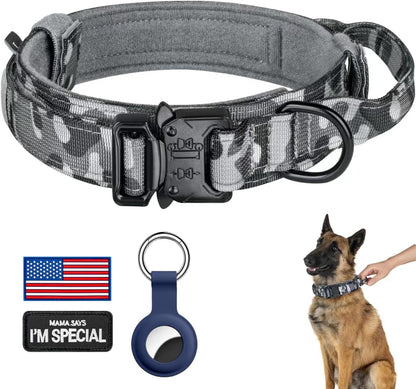 DAGANXI Tactical Dog Collar, Adjustable Military Training Nylon Dog Collar with Control Handle and Heavy Metal Buckle for Medium and Large Dogs, with Patches and Airtags Case (L, Black) - Image 9