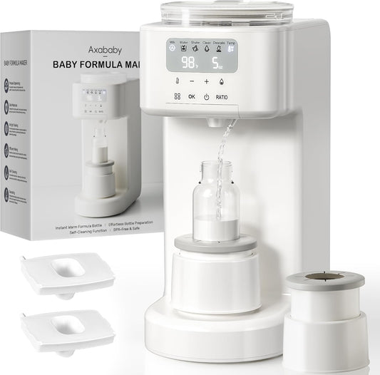 Axababy Advanced Baby Formula Maker in white front view on a kitchen counter.
