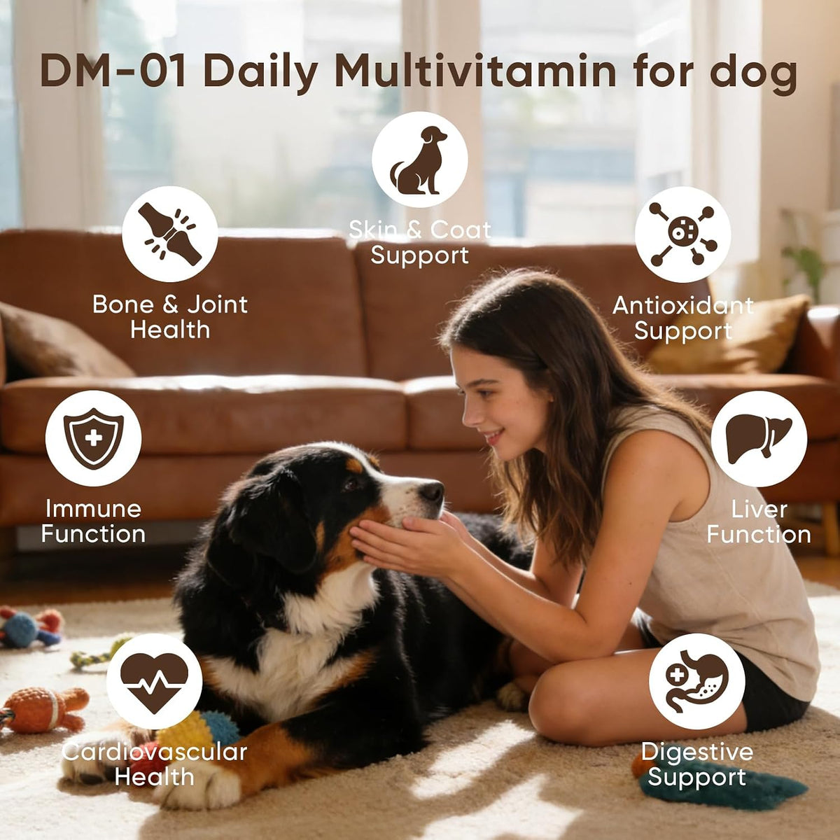 Eyutrd 12-in-1 dog multivitamin jar showing ingredients salmon oil and chondroitin