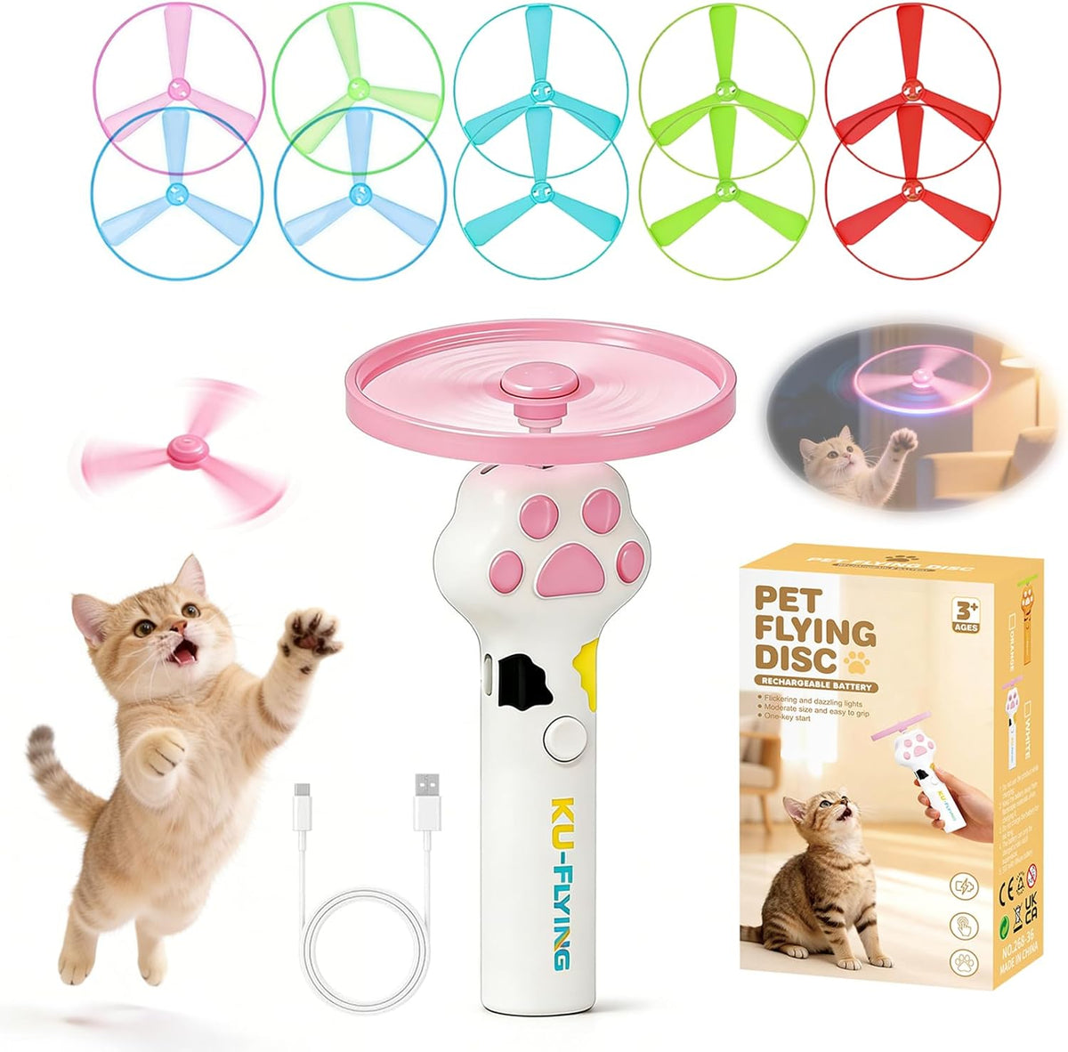 Orebog cat fetch toy launcher front view white interactive pet accessory