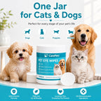Textured pet eye wipes containing aloe vera and chamomile