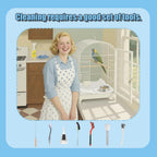 TOAINRSI compact broom and brush sweeping loose dust and feathers inside a metal birdcage.