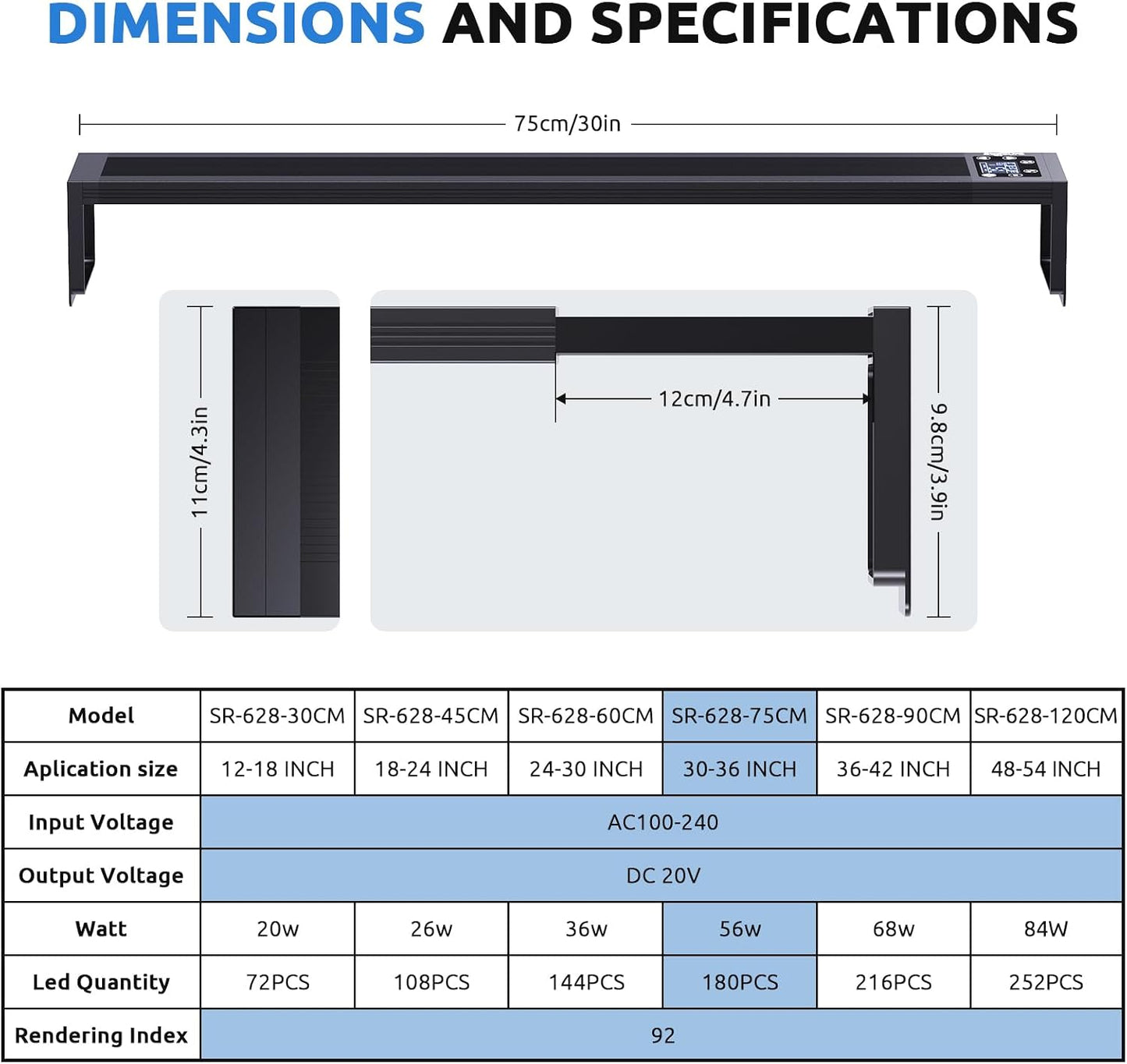 Seaoura dual-layer aluminum housing for efficient aquarium light heat dissipation.