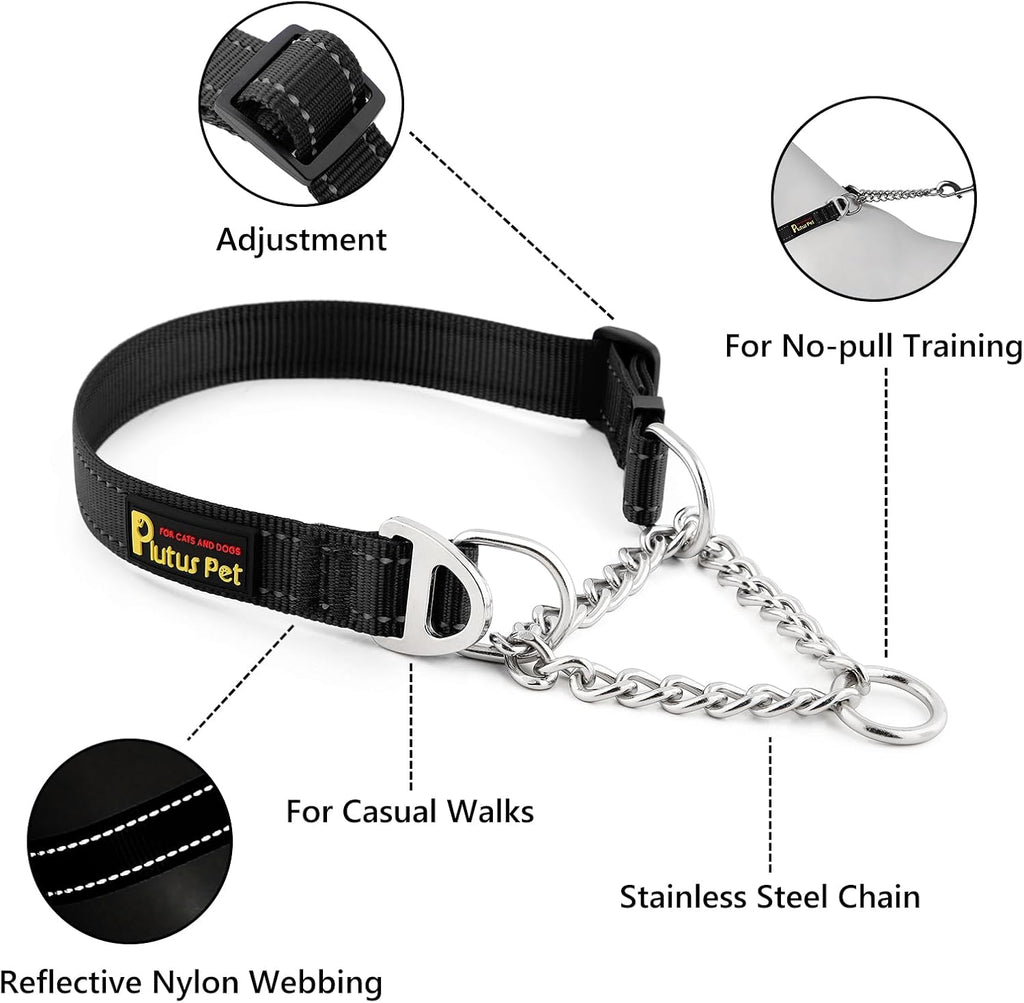 Plutus Pet no pull collar close up of stainless steel chain
