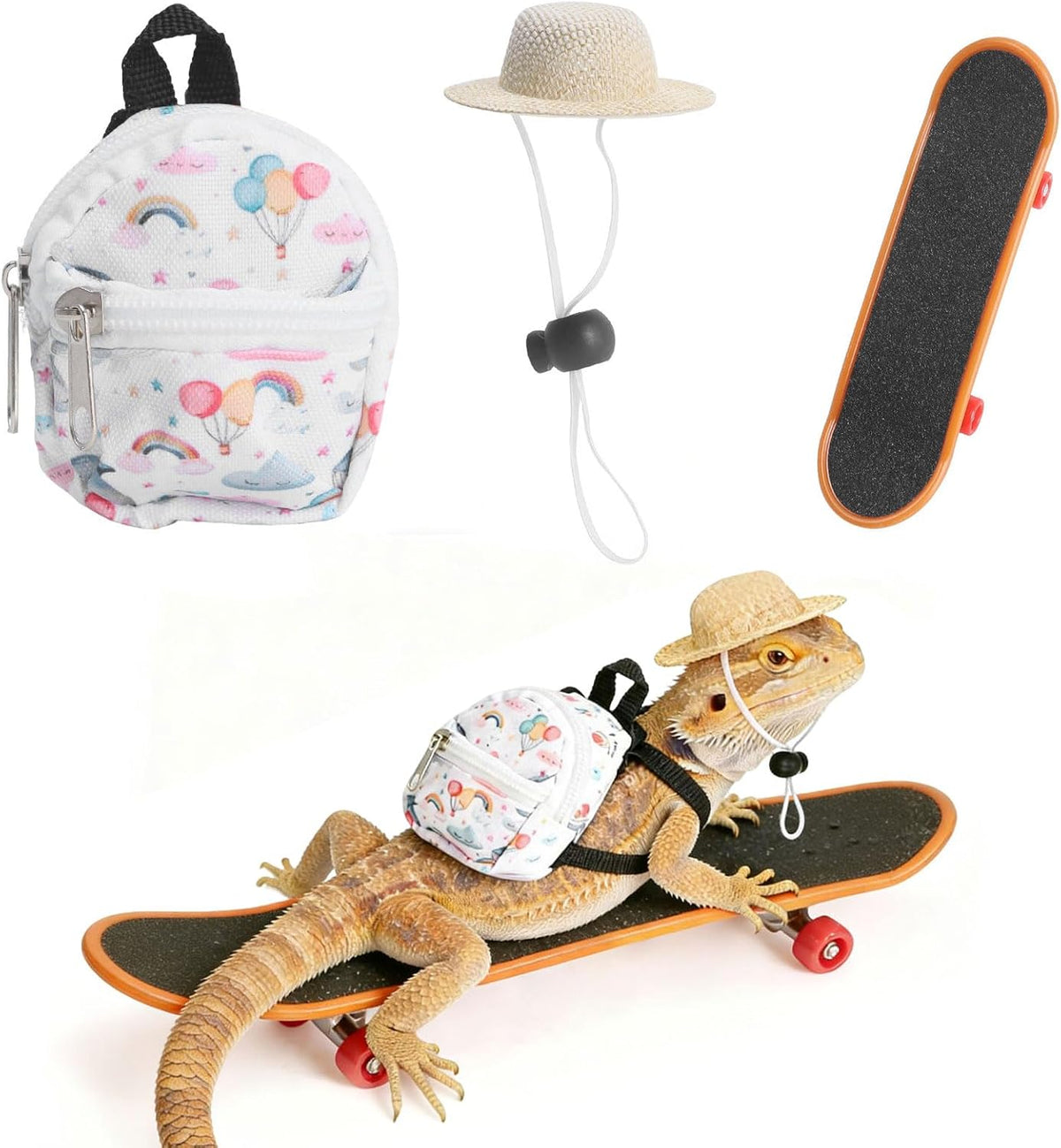 Bearded Dragon Clothes Lizard Toy - Mini hat,Skateboard,Backpack Gifts for Reptiles Pet - Cute Bearded Dragon Costume Accessories for Lizard Iguana Reptiles Small Animals (Rose Red) - Image 9