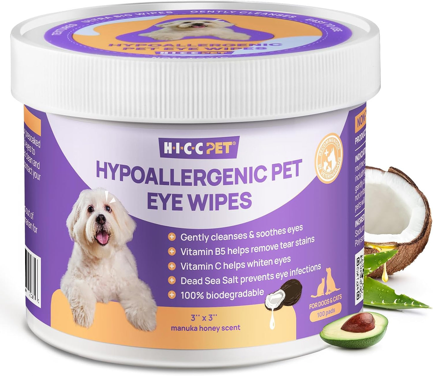 HICC PET Eyes Wipes for Dogs & Cats, Vet-Recommended Dog Eye Infection Treatment, Gently Remove Tear Stain, Debris, Discharge - Hypoallergenic Pet Eye Wash Cleaner for Eyes, Wrinkle, Face - 100pcs - Image 9