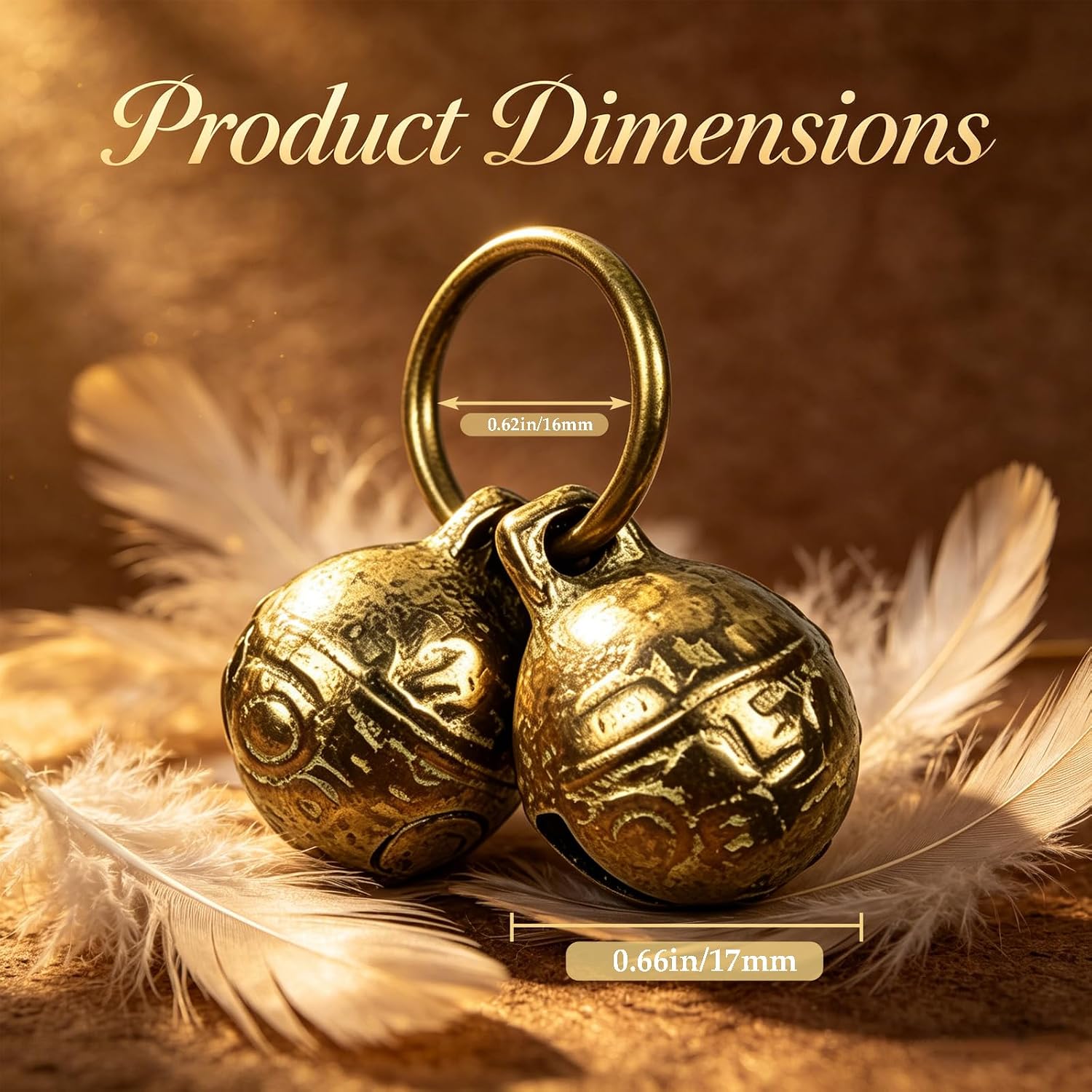 Premium imported pet safety bells showing universal size dimensions for small dogs and cats