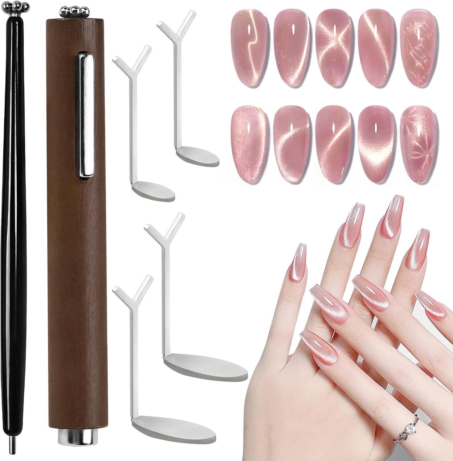 6Pcs Cat Eye Magnet for Nails, 3-in-1 Multi-Shape Magnets and Y-Shaped Clips | for Creating Flower, French & Heart Designs in Cat Eye Gel Polish | for Nail Artists and Beginners - Image 1