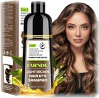 FARNDU Light Brown Hair Dye Shampoo front view bottle showing argan oil infusion benefits