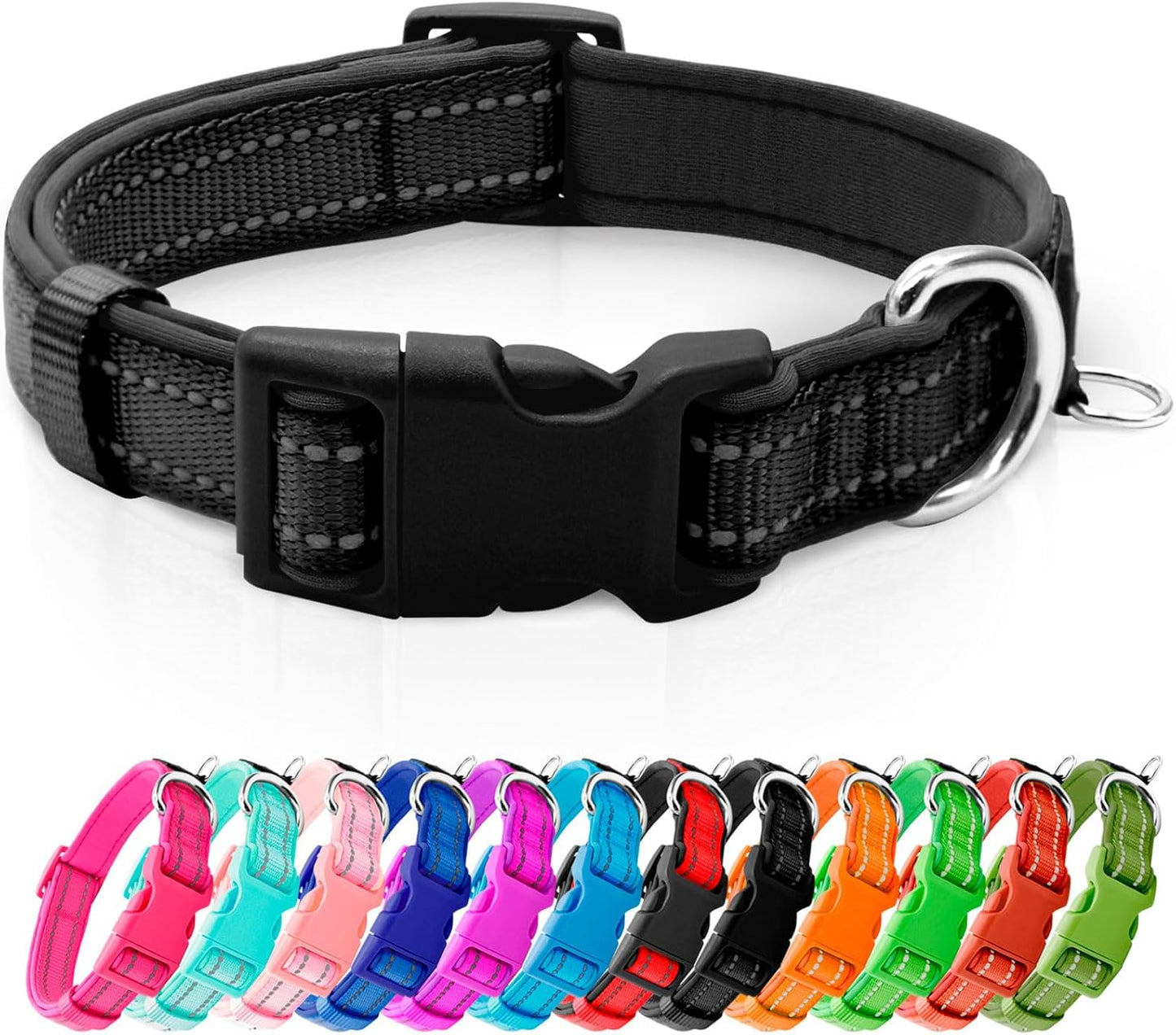 azuza Reflective Dog Collar,Soft Neoprene Padded Pet Collar with ID Tag Ring,Adjustable for Small Dogs,Hot Pink,S - Image 11