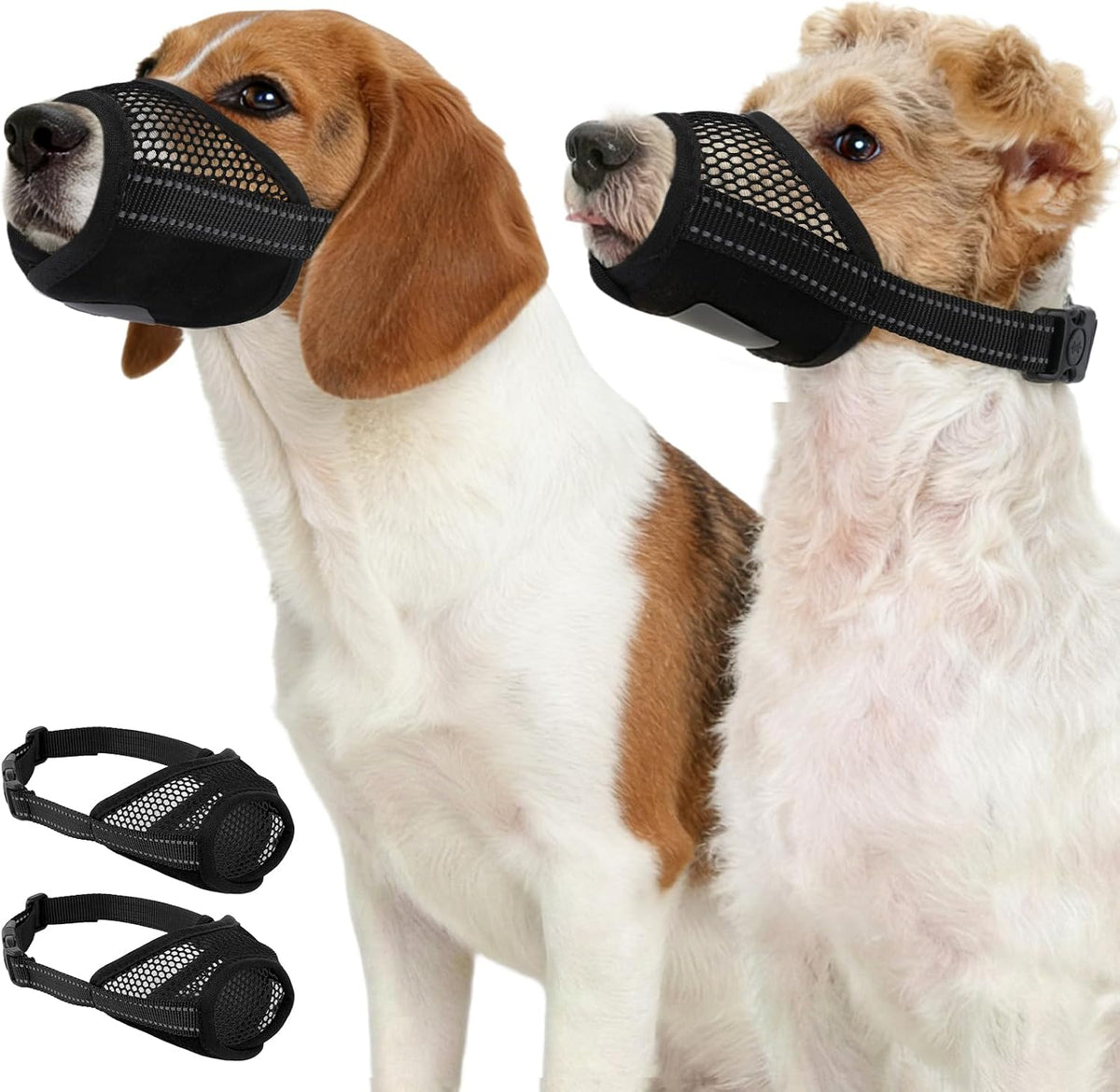 Pezluxe soft air mesh dog muzzle two pack black medium front view showing breathable mesh structure