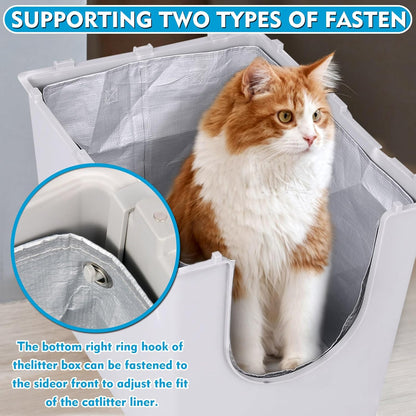 Durable and washable silver colored replacement liner set for modern cat litter boxes.