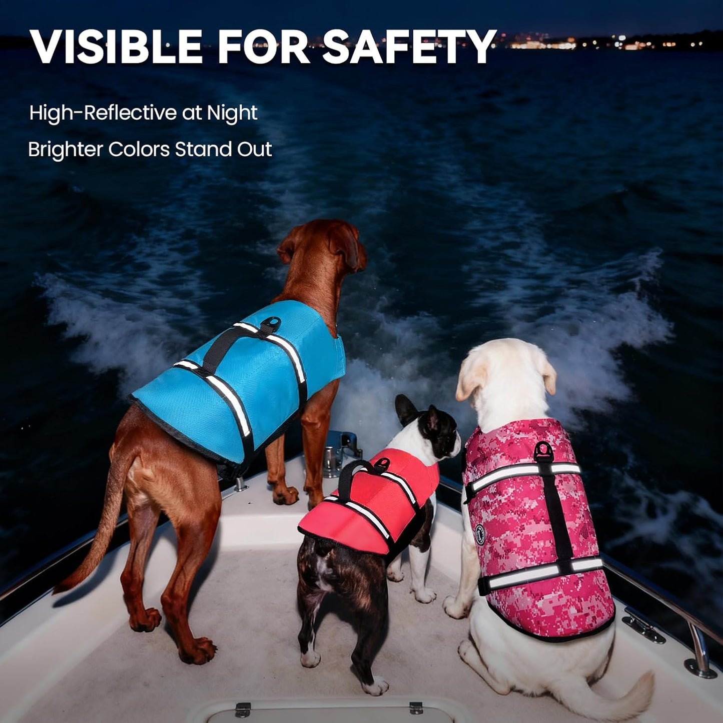 Vivaglory high visibility dog life jacket with reflective trim details