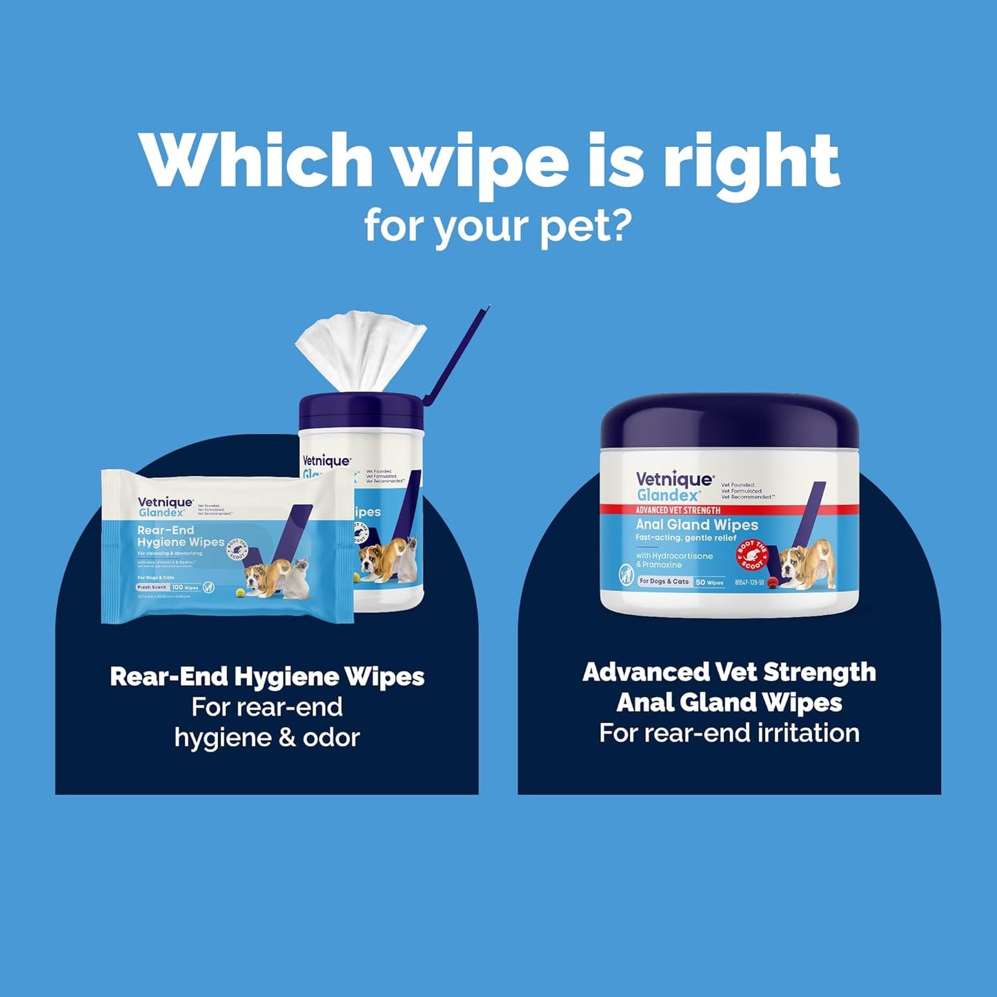 USA imported Vetnique Glandex dog wipes with aloe and vitamin e label