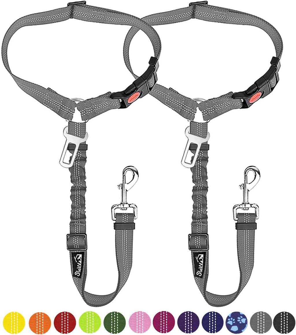 SlowTon Dog Seat Belt for Car, 2 Pack Dog Car Harness Seatbelt Adjustable with Elastic Bungee Buffer, 2 in 1 Pet Car Leash Headrest Restraint Dog Reflective Safety Tether (Black, Headrest+Clip) - Image 12