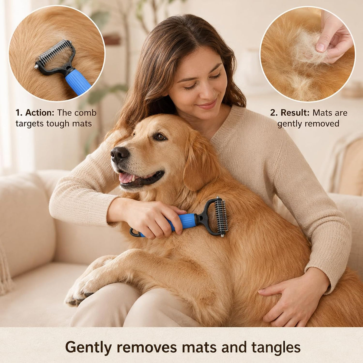 Stainless steel rounded teeth on dual sided pet deshedding tool