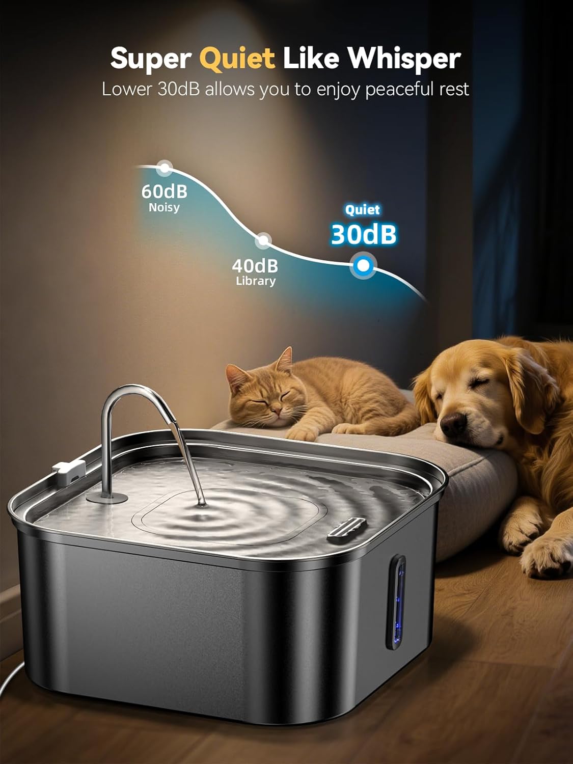 Stainless steel pet fountain components and filter set