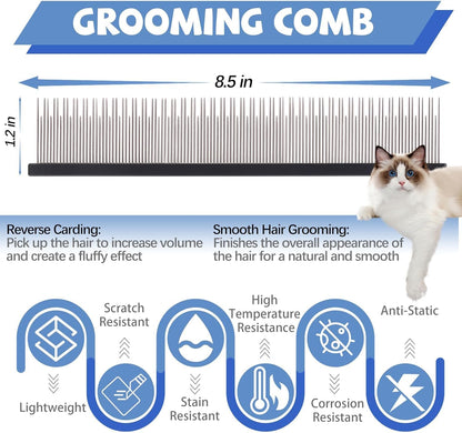 Close up of the dual tooth stainless steel pins on the pet grooming tool