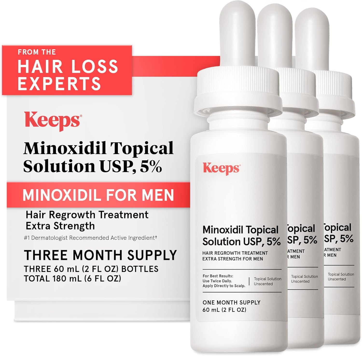 Keeps Extra Strength Minoxidil Five Percent topical solution front view bottle