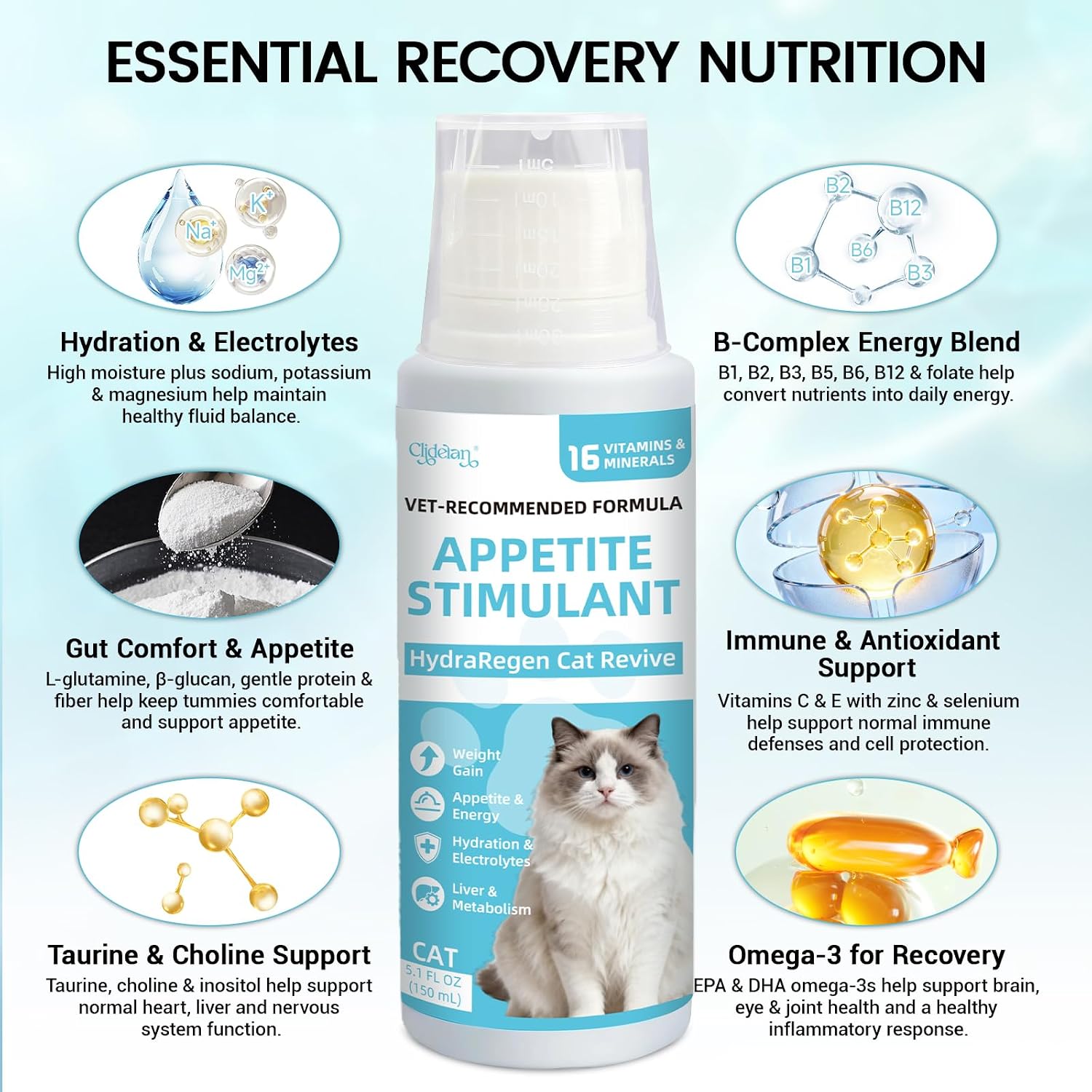 Brand packaging of Clidelan HydraRegen recovery supplement for pets