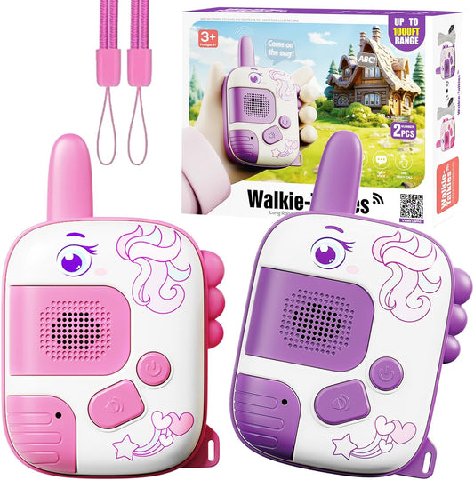 MINGKIDS unicorn walkie talkies for kids front view showing pink and purple colors