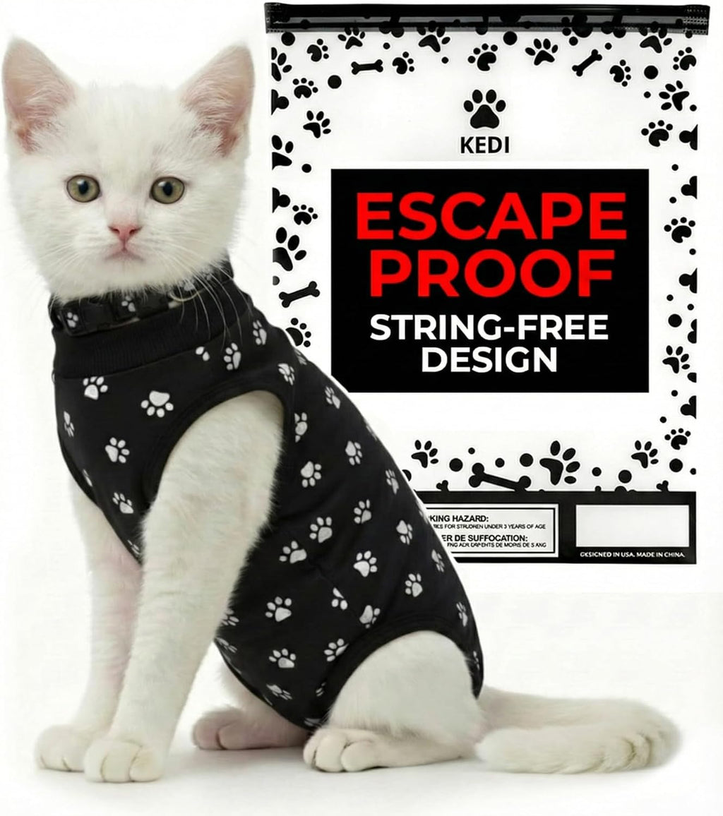 Cat Surgery Recovery Suit Female Cat Onesie for Cats After Surgery Spay Surgical Abdominal Wound Skin Diseases E-Collar Alternative Wear Kitten (Black, Large) - Image 8