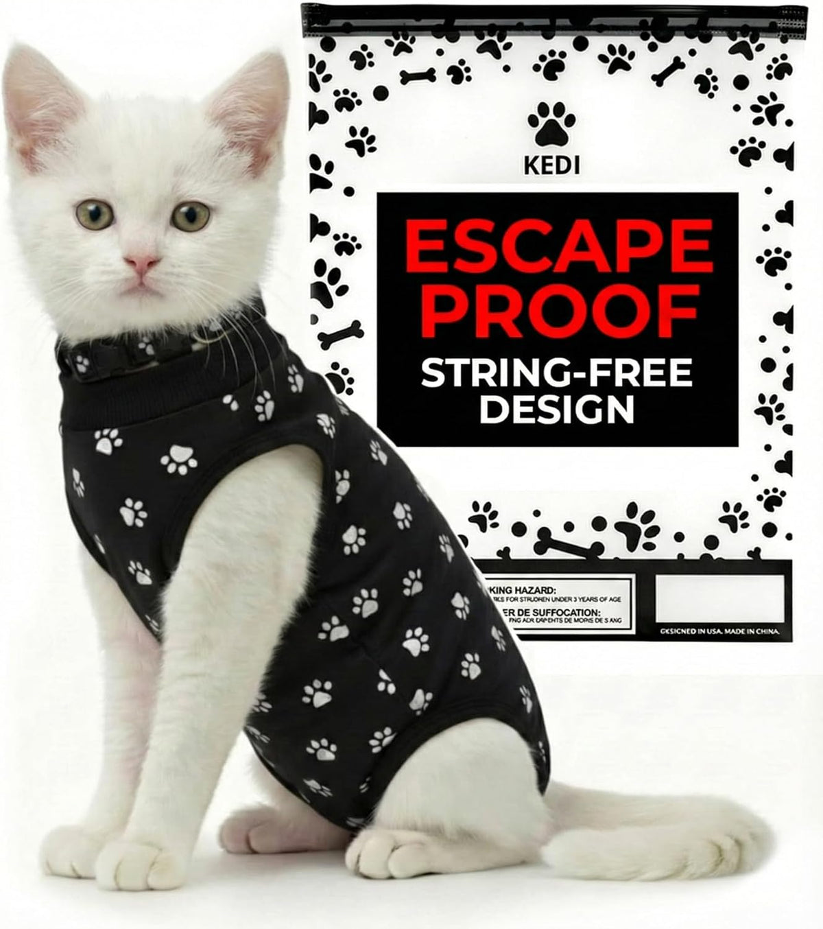 Cat Surgery Recovery Suit Female Cat Onesie for Cats After Surgery Spay Surgical Abdominal Wound Skin Diseases E-Collar Alternative Wear Kitten (Black, Large) - Image 8