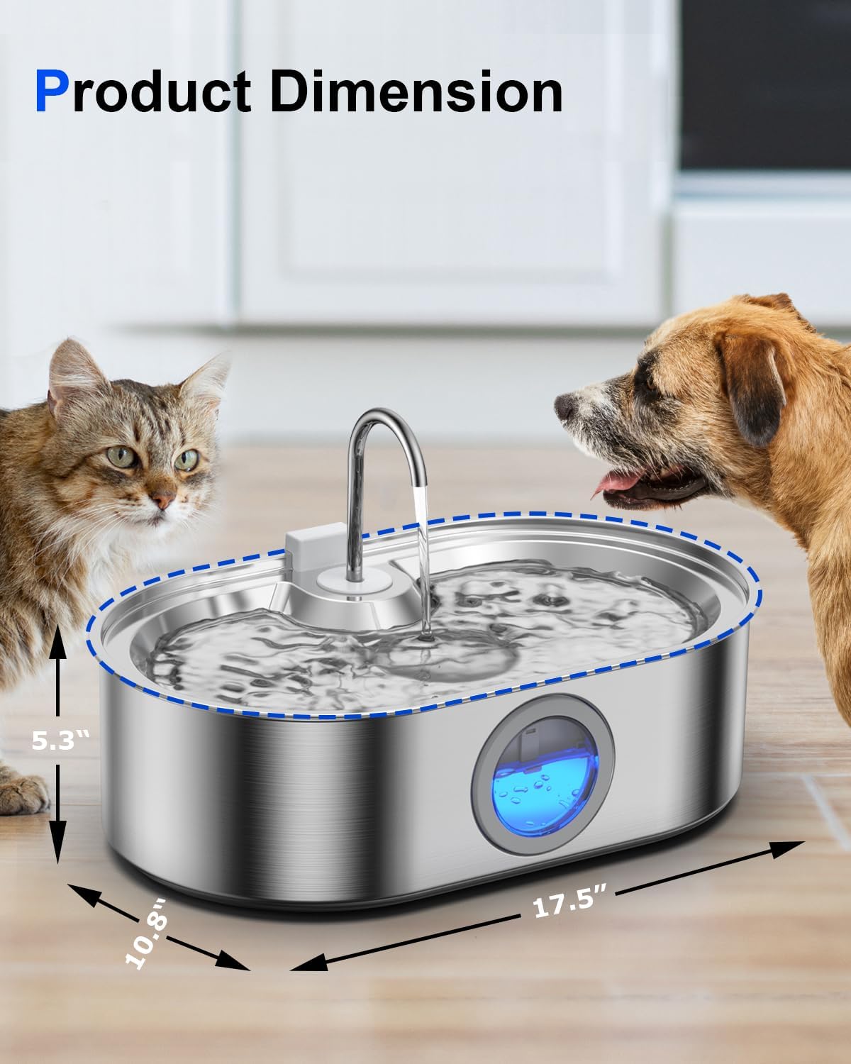 3.4Gal Dog Water Fountain for Large Dogs, 13L Stainless Steel Large Pet Fountain with Deeper & Wider Drinking Area, Automatic Dog Water Bowl Dispenser with Water Window - Image 9