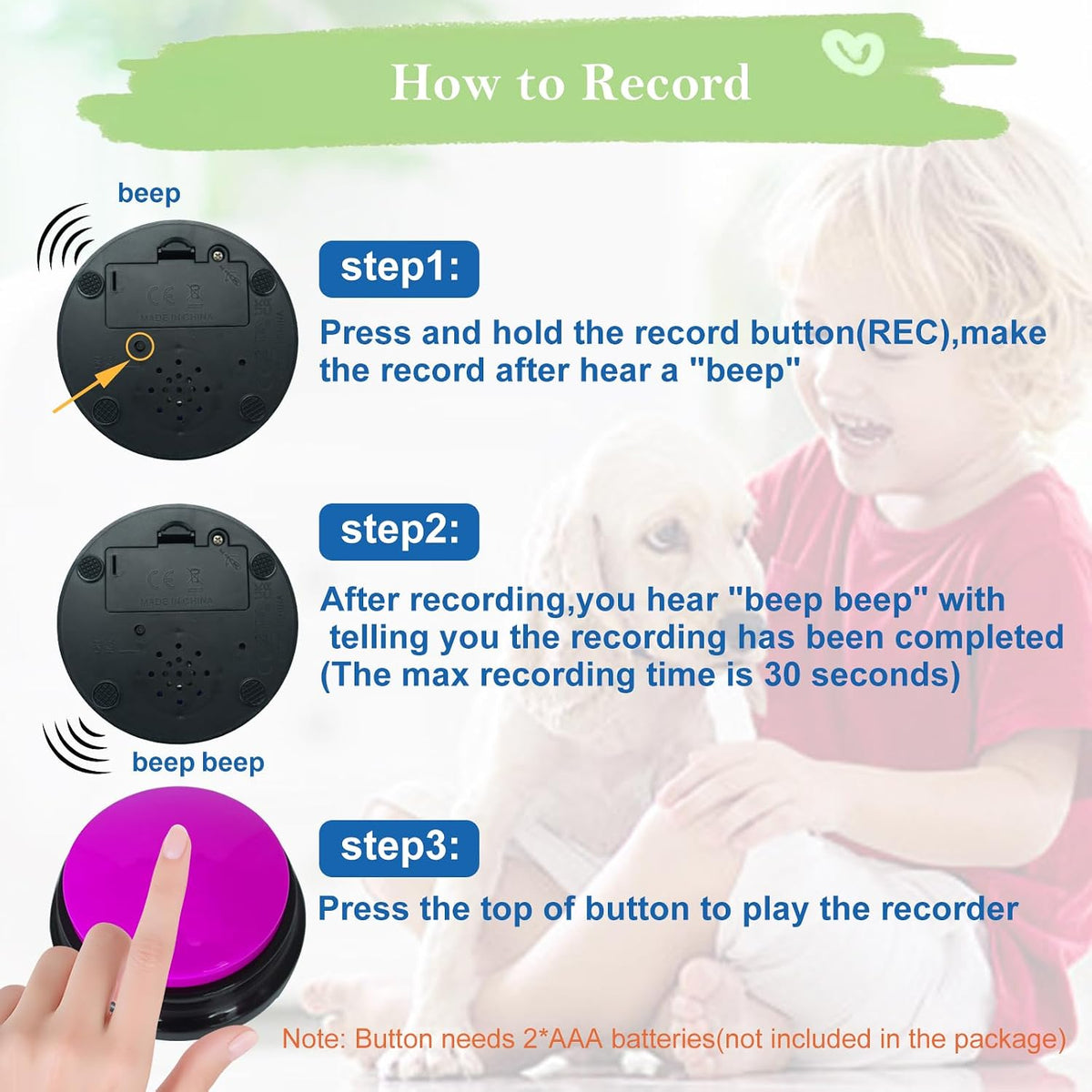 Gelabur voice recording buttons for classroom learning and interactive student quiz activities.