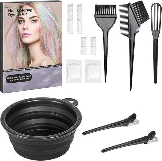 ROOHUA hair coloring kit 12 piece professional set front view highlighting the collapsible black silicone bowl