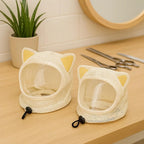 White mesh cat muzzle mask for anti licking and anti scratching protection.