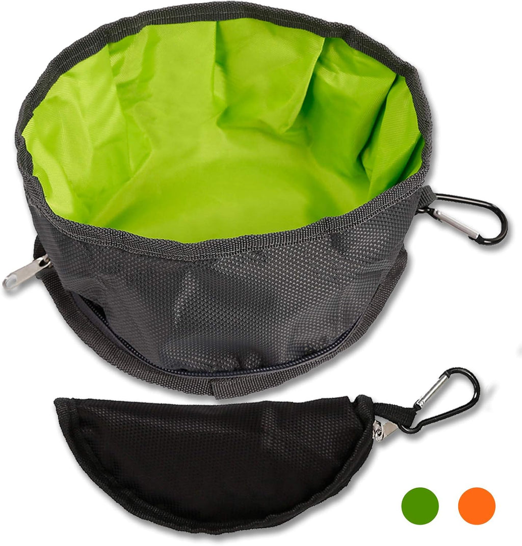 YMETECH collapsible dog bowls front view showing green and orange travel pet dishes