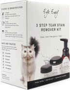 Three-step cat grooming kit highlighting the easy-to-use wipes and moisture-absorbing powder applicator system.