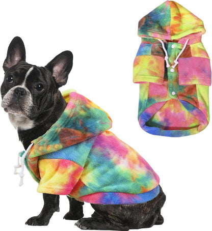 Mklhgty tie dye dog hoodie front view for small dogs