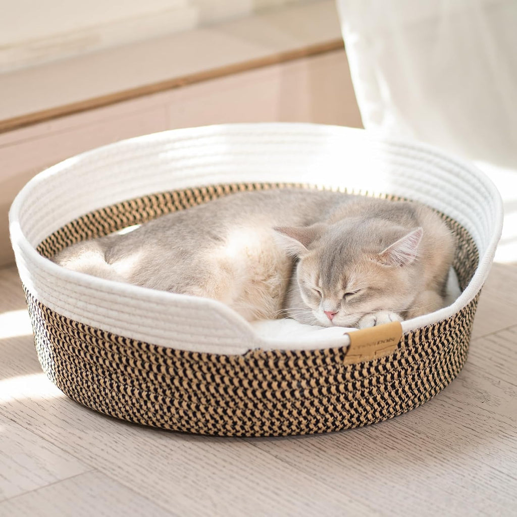 CHEERHOME PETS Cat Bed Basket with Cushion, Cotton Rope Woven Pet Bed for Indoor Cats Couch, Stimulicat Cat Bed Handwoven Breathable, All Season Universal (White) - Image 10