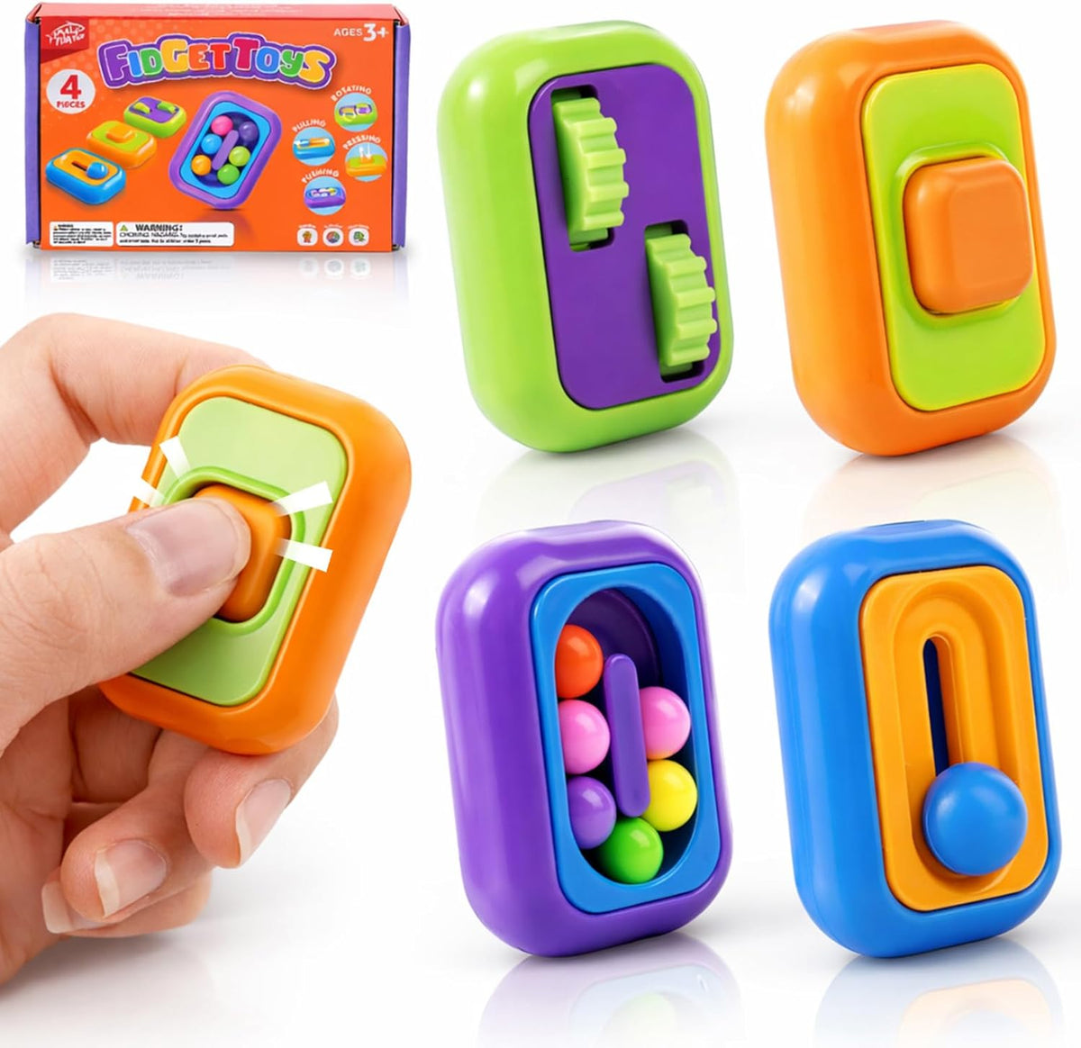 Small Fish Fidget Toys 4 Pack front view showing colorful green and purple sensory tools.