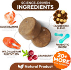 Back label of Petsology dog multivitamin soft chews displaying ingredients including glucosamine and probiotics.