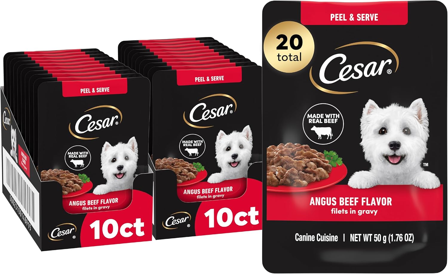 Cesar Filets in Gravy Wet Dog Food Rotisserie Chicken Flavor, Filet Mignon Flavor, and Wood-Grilled Chicken Variety Pack, Wet Food for Dogs, 1.76 oz. Mini-Pouches, 40 Count - Image 9