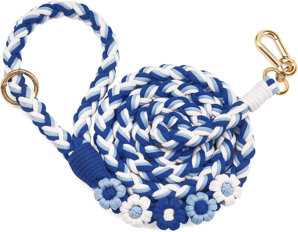 Handmade 5ft Braided Cotton Dog Leash with Unique Floral Handle, Durable and Stylish, Ideal for Small to Large Dogs,Rainbow Mix - Image 11
