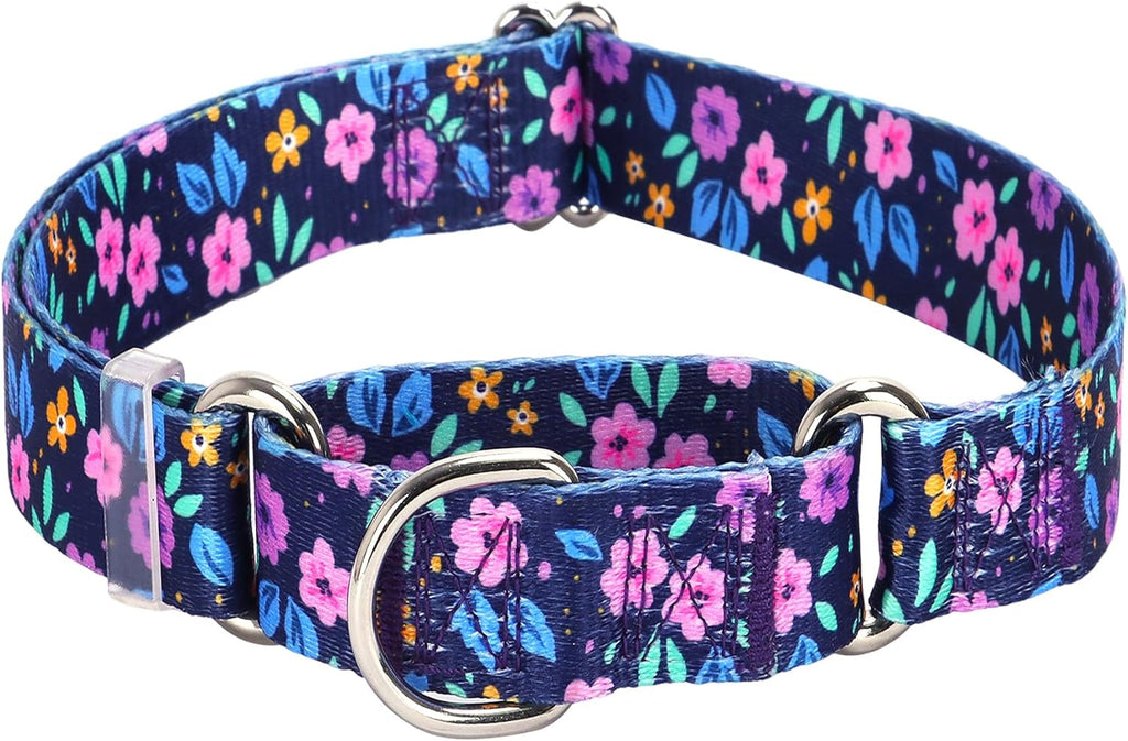ONEFOJOJO martingale dog collar front view featuring pink daisy print.