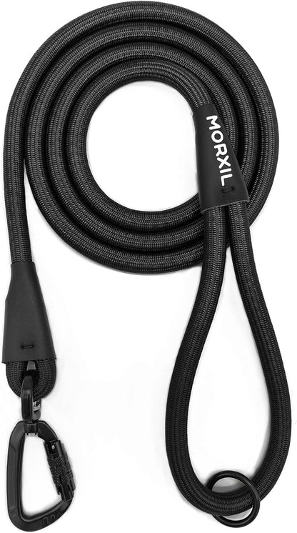 Morxil heavy duty rope dog leash front view showing black nylon lead