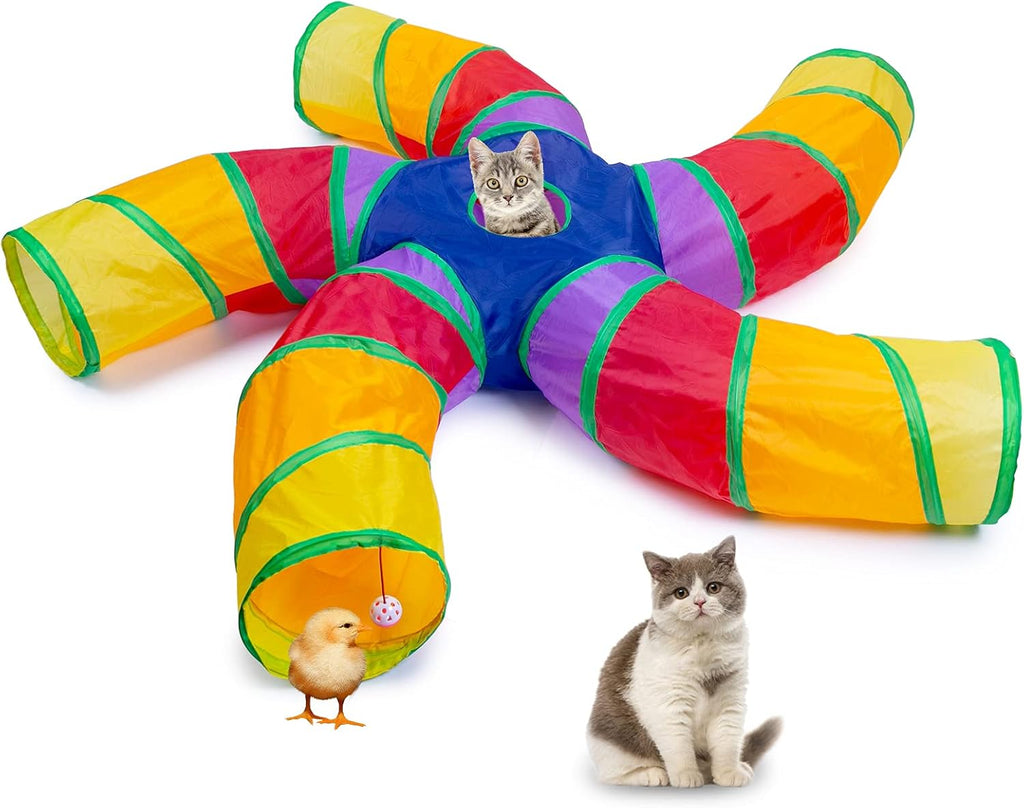 EGETOTA Cat Tunnel for Indoor Cats Large, with Play Ball S-Shape 5 Way Collapsible Interactive Peek Hole Pet Tube Toys, Puppy, Kitty, Kitten, Rabbit (Blue & Black) - Image 14