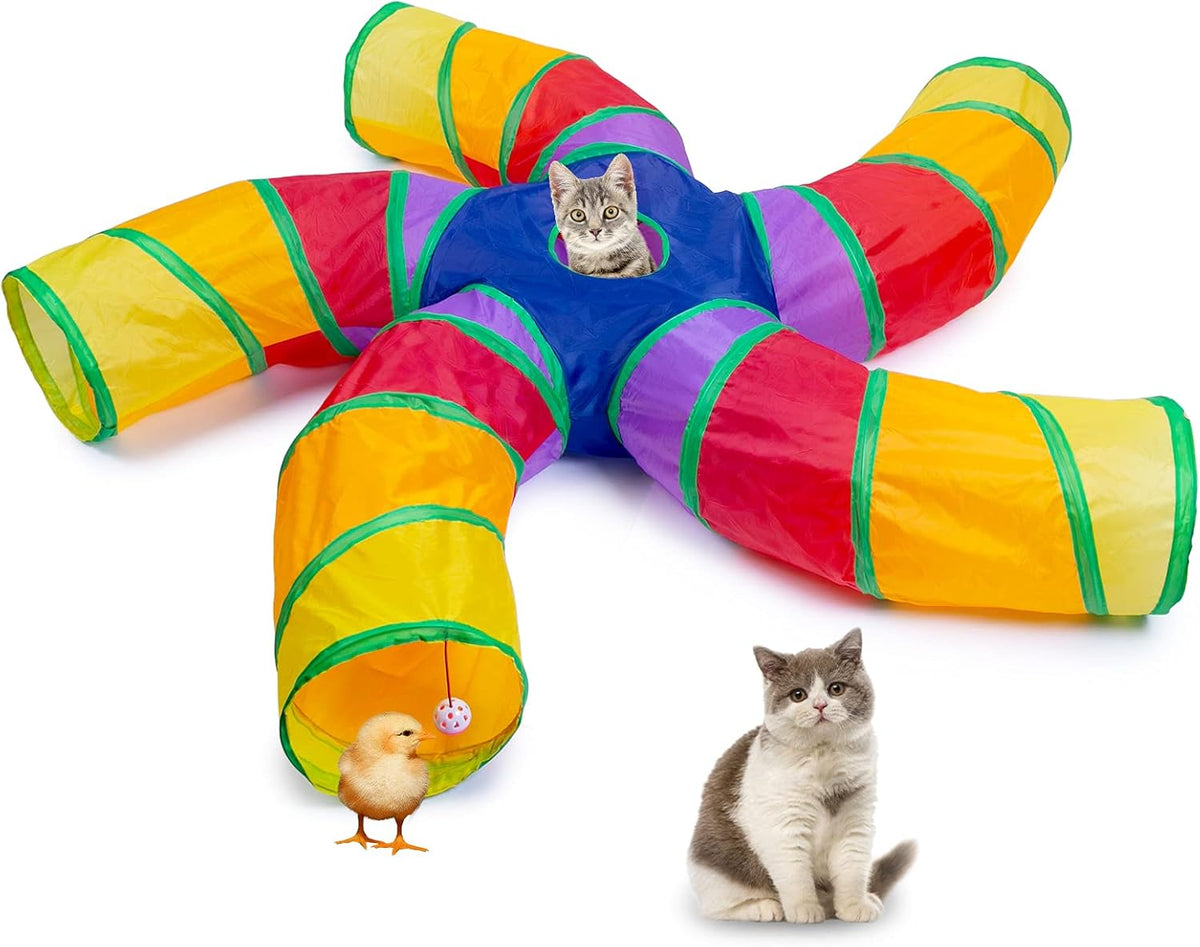 EGETOTA Cat Tunnel for Indoor Cats Large, with Play Ball S-Shape 5 Way Collapsible Interactive Peek Hole Pet Tube Toys, Puppy, Kitty, Kitten, Rabbit (Blue & Black) - Image 14